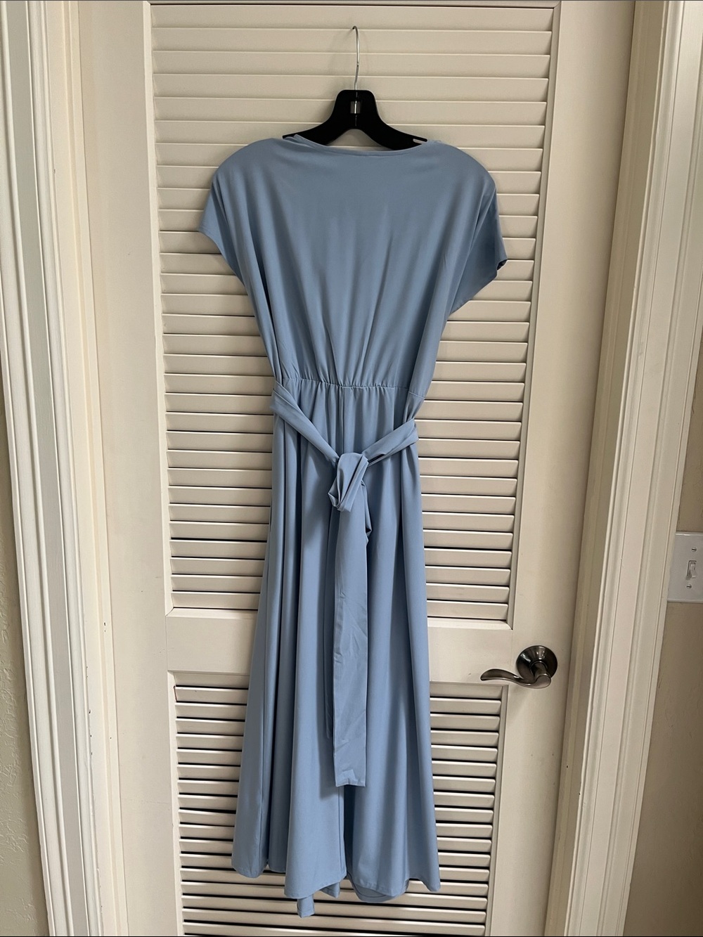 HALARA Light Blue Midi Wrap Dress with Waist Tie - Picture 2 of 2
